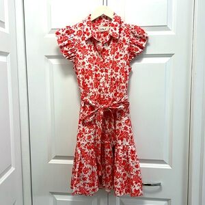 Eliza J cap sleeve belted dress.